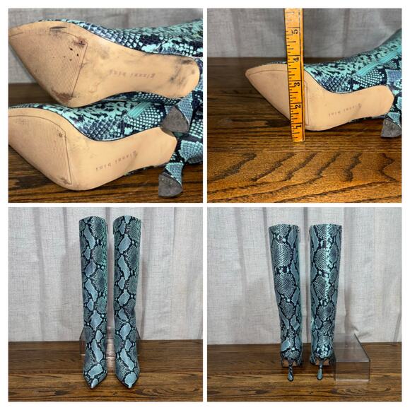 Gianni Bini Turquoise Python Print Genuine Leather Knee High Boots Size 7 N - Picture 5 of 8